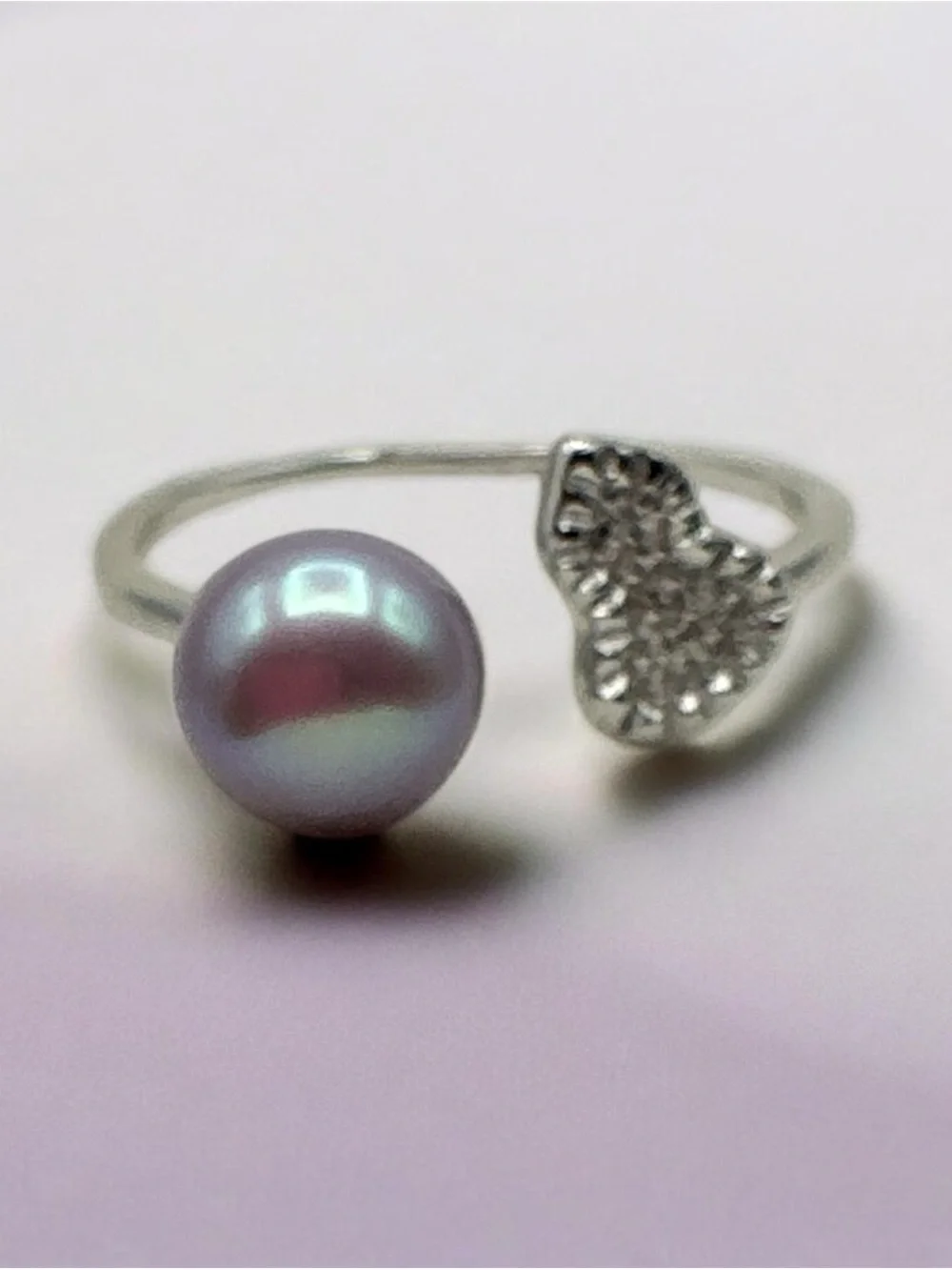 Sterling Silver Open Ring with Lavender Pearl and Crystal Accent